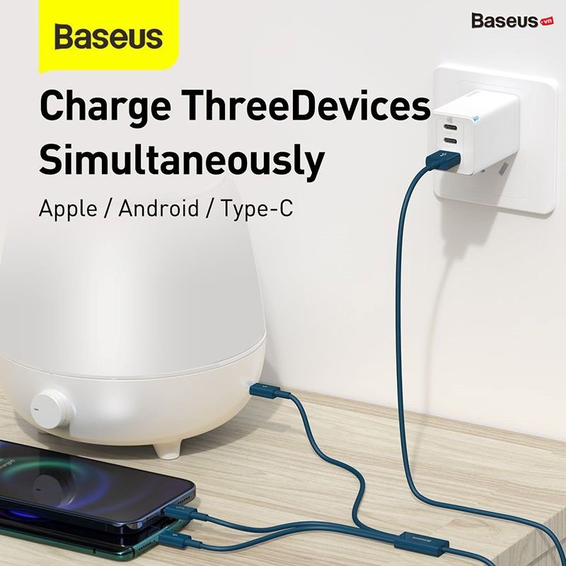 Cáp sạc 3 in 1 Baseus Superior Series ( Type-C+ Micro+ Lightning ), hỗ trợ sạc nhanh 3.5A và truyền dữ liệu, dài 1.5m