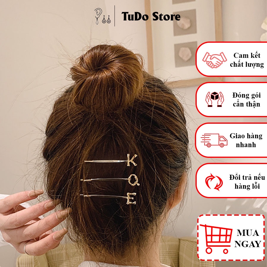 Kẹp tóc kim loại mạ vàng hình chữ cái phong cách Hàn Quốc KTC