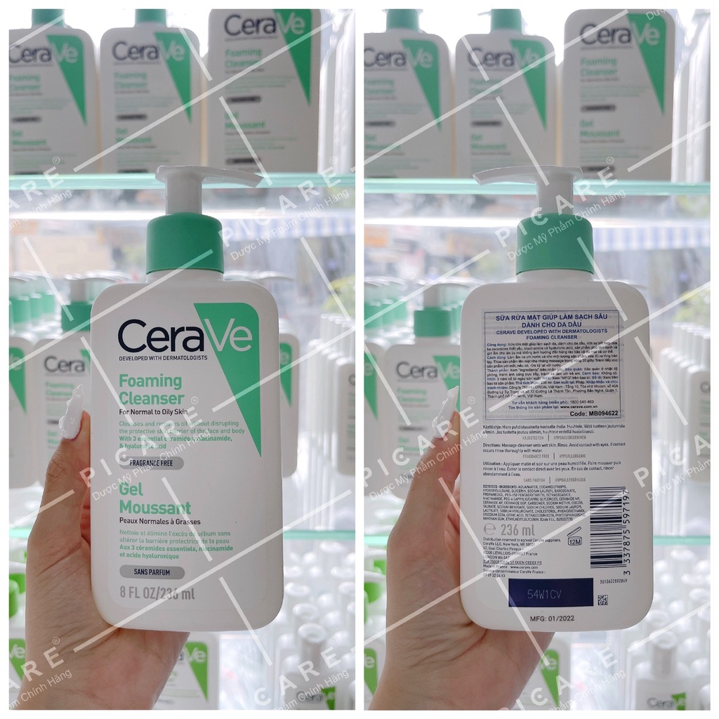 Sữa rửa mặt cho da thường đến da dầu CeraVe Foaming Cleanser Gel Moussant