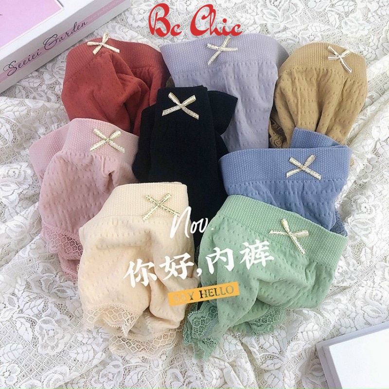 Quần lót nhăn viền ren đính nơ thông hơi co giãn kháng khuẩn Q 102 BC_CHIC LINGERIE