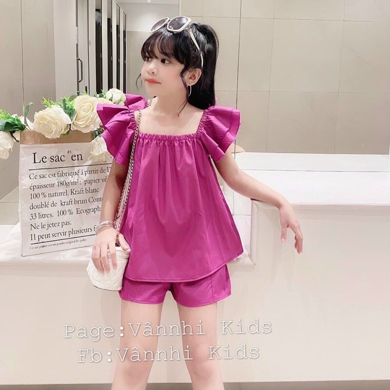 áo cánh tiên tím cẩm và quần sooc cho bé gái