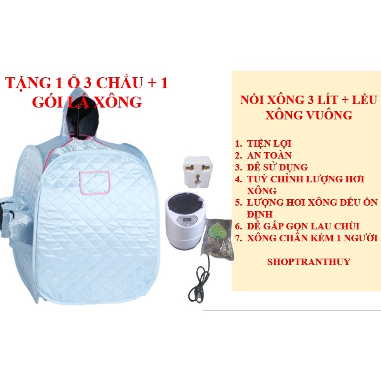 Nồi xông 3 lit HERO + Lều vuông(Mũ xông mặt + xông chân). Bảo hành nguyên bộ 6 tháng.(Tặng 1 ổ 3 chấu kèm 1 bịch xông)