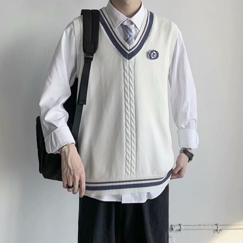 Áo Len Không Tay Cổ Chữ V Dáng Rộng Rãi Thời Trang Mùa Thu Phong Cách Hàn Quốc Sành Điệu Cho Nam Và Nữ