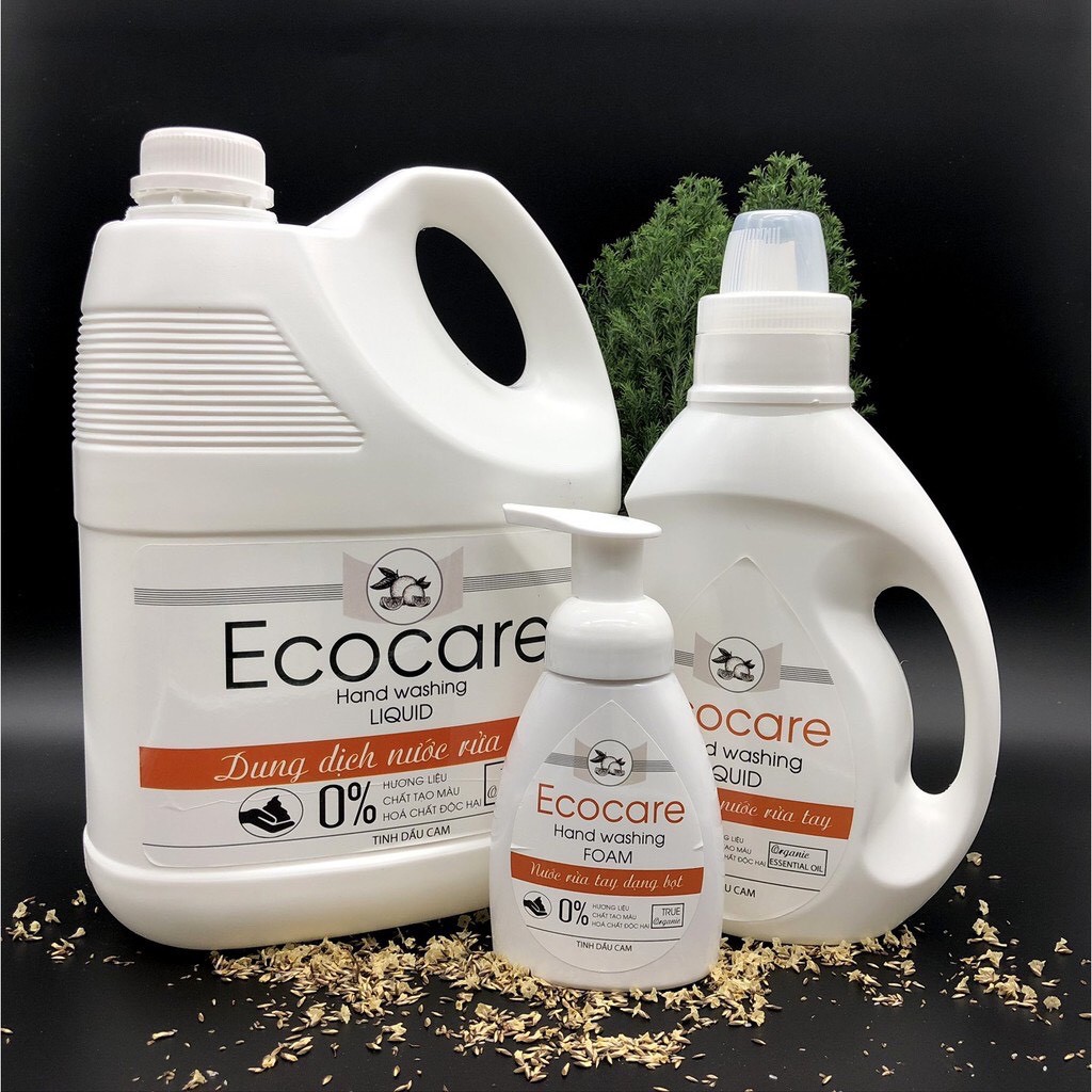 TẶNG NGAY 1 VỎ CHAI 250ML KHI MUA Nước rửa tay hữu cơ diệt khuẩn dạng bọt hương CAM 1000ML thương hiệu Ecocare