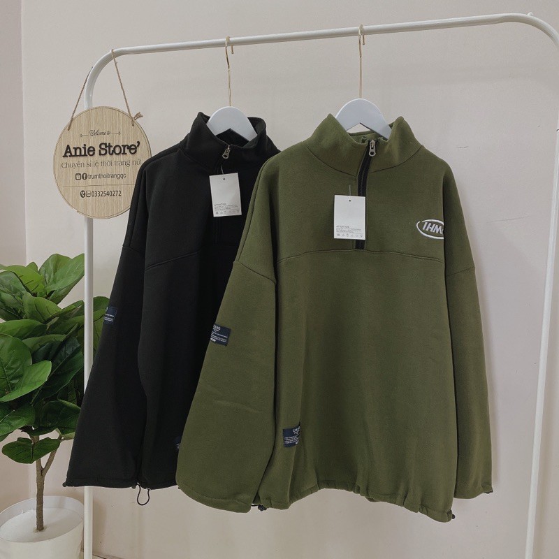 Áo Nỉ Ngoại Thêu Chữ OMHI 🦋 Áo Thun Dáng Hàn Khóa Lỡ Cổ Cao Unisex 2 Màu 🦋 | BigBuy360 - bigbuy360.vn