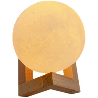 Đèn ngủ để bàn mặt trăng đế gỗ size 8cm ánh sáng vàng decor trang trí phòng ngủ