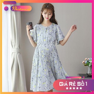 THANH LÝ HÀNG TỒN KHO Đầm bầu công sở voan hoa 2 màu xám và hồng hàng Quảng Châu