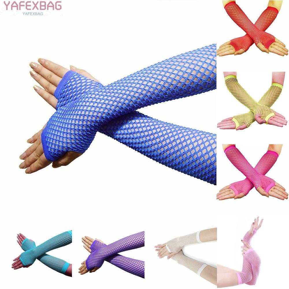 Neon Tone Long Fishnet Fingerless Elbow Sleeves Gloves Punk Costume 80s Style brand new and high quality