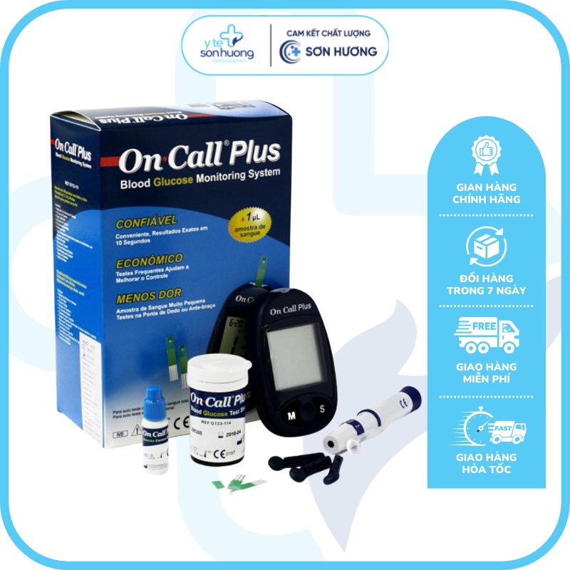Máy Đo Đường Huyết Acon On Call Plus + Tặng hộp 25 que thử và hộp 100 kim chích máu + 100 bông tẩm cồn