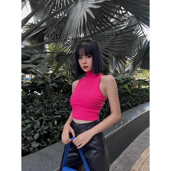 Áo thun croptop cổ lọ 3 phân chất zip thái xịn xò, bao đẹp