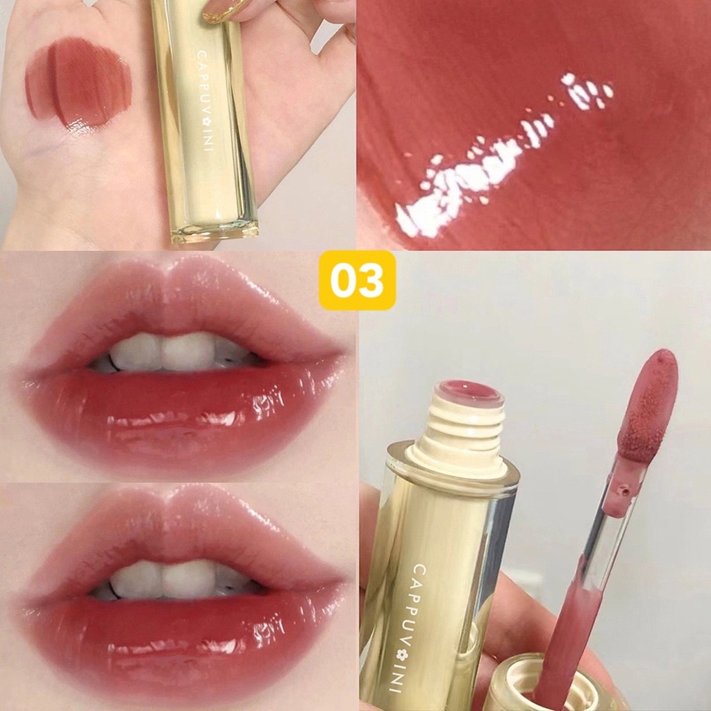 Son kem bóng CAPPUVINI thạch trà căng mọng nhẹ môi Iced Tea Mirror Surface Lip Glaze 2022