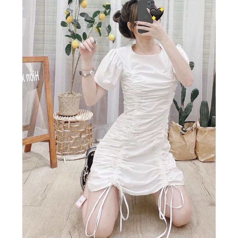 Đầm Xinh KEMO DRESS thiết kế chun rút dây tạo điểm nhấn sang trọng đơn giản búp tay phồng chất vải thun hàn xoè nhẹ | BigBuy360 - bigbuy360.vn