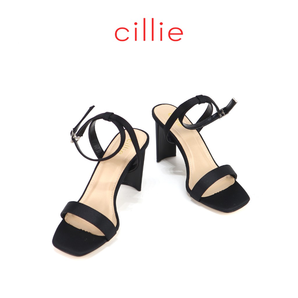 Giày sandal cao gót nữ quai ngang basic phối satin điệu đà sang chảnh gót thanh mảnh cách điệu cao 8cm Cillie 1106