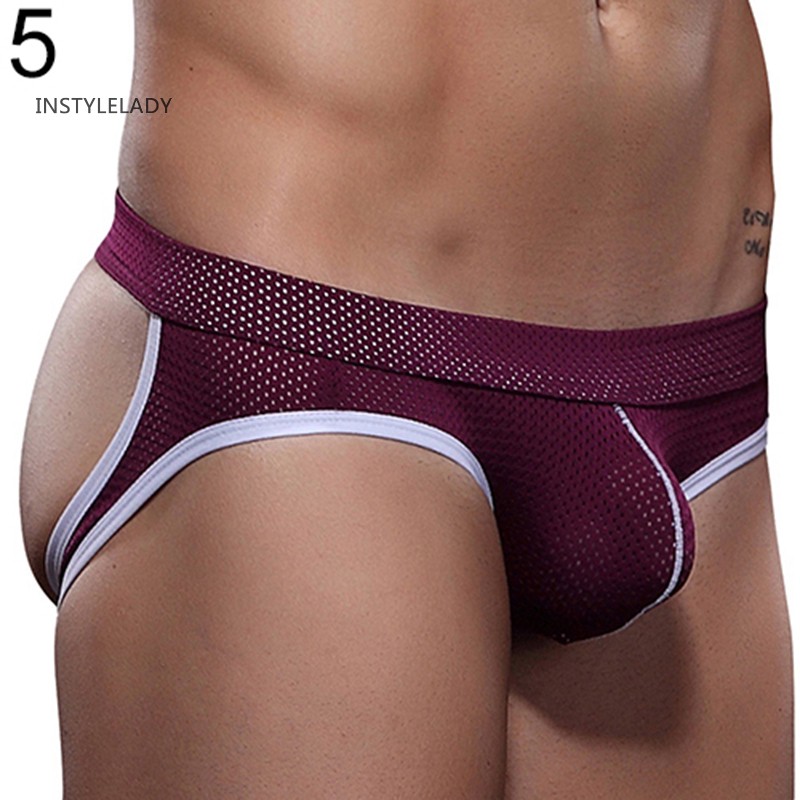 ✌ly Men Sexy Breathable Mesh Holes Thongs Underwear Jockstrap Erotic Underpants Briefs