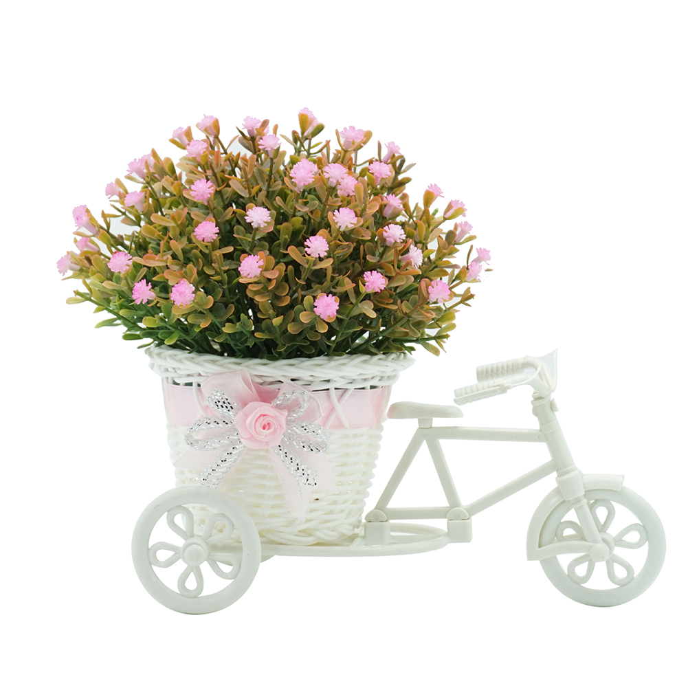 Giỏ Hoa Nhân Tạo Trên Xe Ba Bánh Để Bàn Trang Trí Xinh Xắn