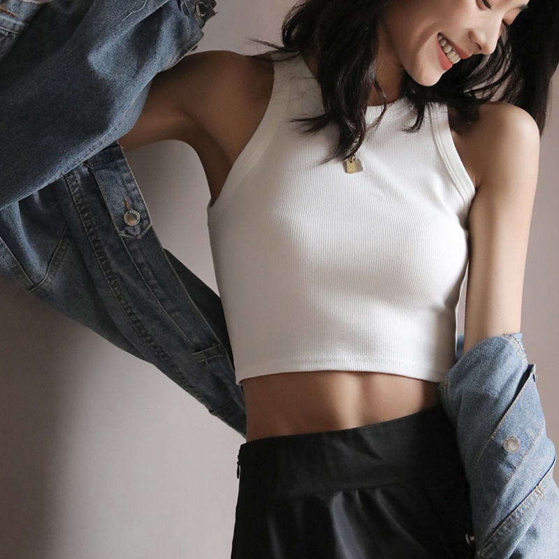 Áo Croptop Dệt Kim Không Tay Màu Trơn Dáng Ôm Gợi Cảm Cho Nữ