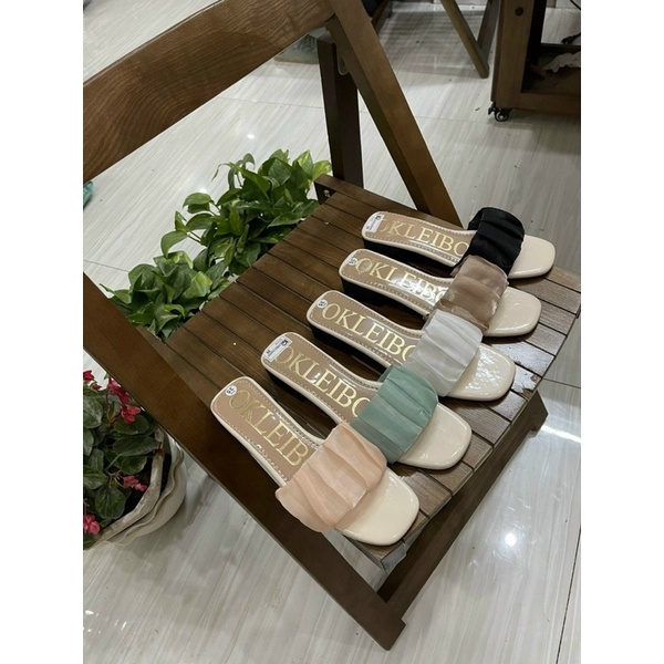 Dép lê nữ quai ngang nhăn vải ren 3 phân, dép nữ thời trang nhún bèo mẫu mới