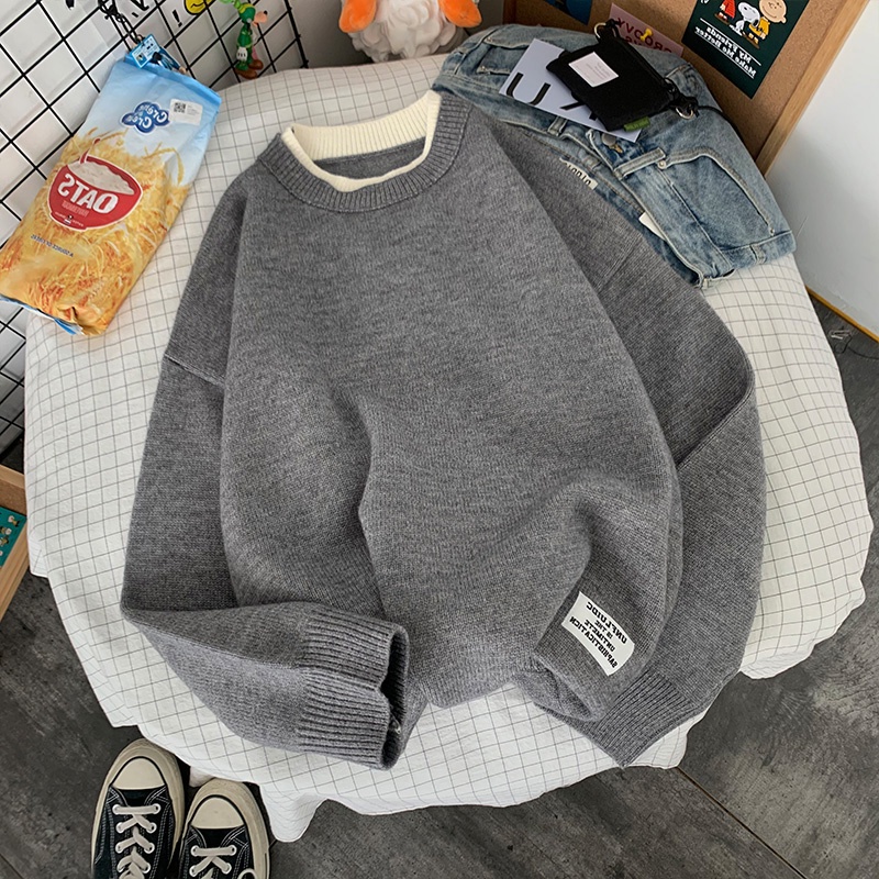 ✦ AFFLIGA ✦Áo sweater Dệt Kim Màu Trơn Thoáng Khí Phong Cách Hàn Quốc Thời Trang Cho Nam