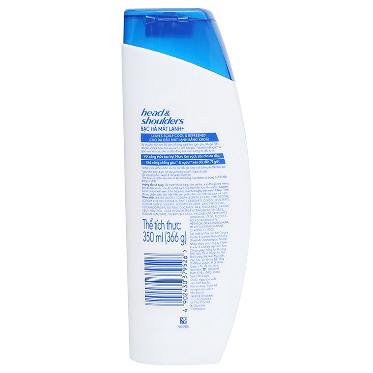 Dầu gội đầu sạch gàu Head &amp; Shoulders Bạc hà mát lạnh 350ml/625ml