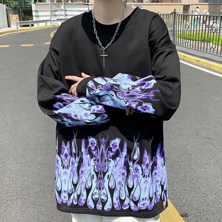 Áo nỉ tay dài in hình ngọn lửa phong cách hip hop thời trang cho nam nữ