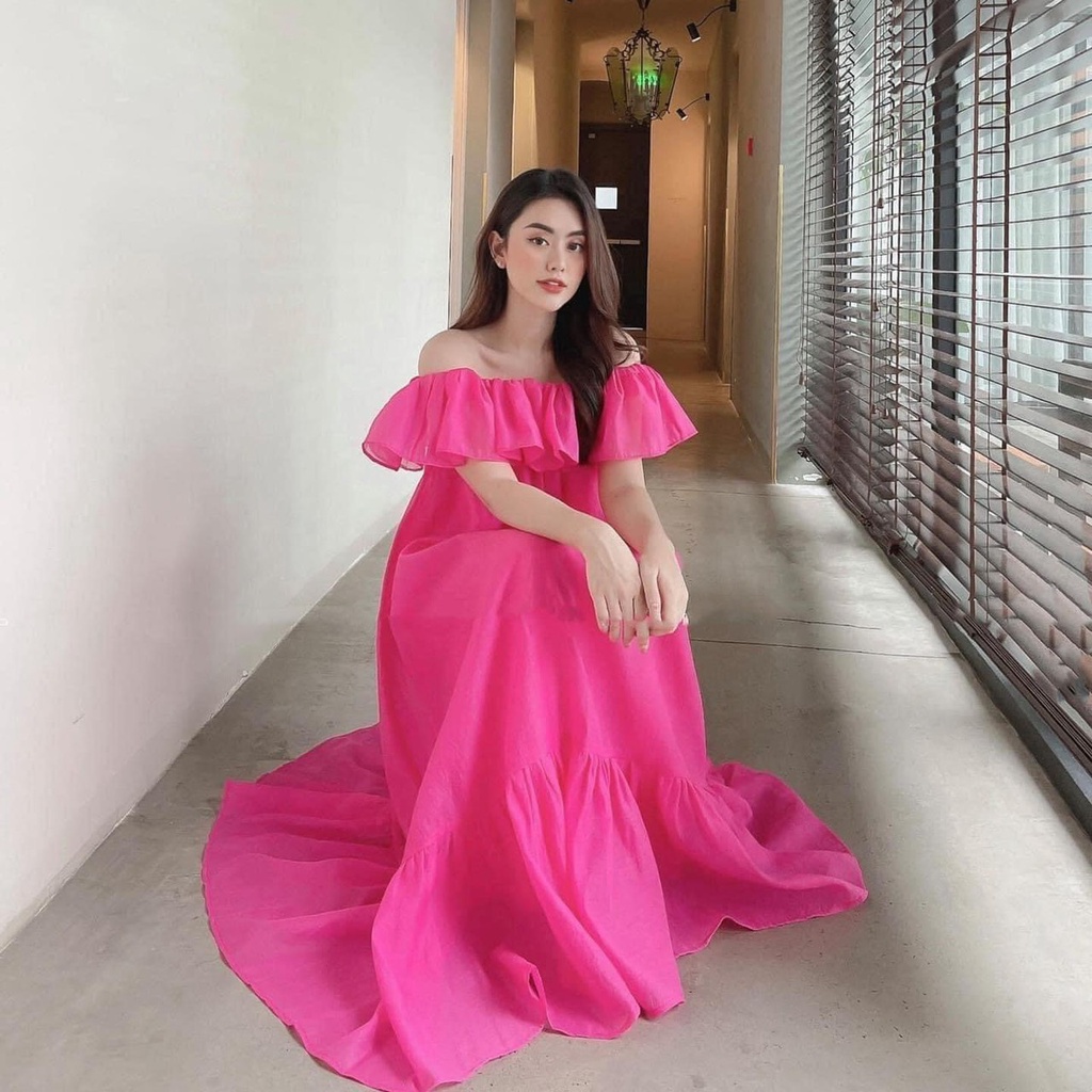 [Maxi] Đầm đi biển maxi suông bẹt vai- Maxi ngọc lan