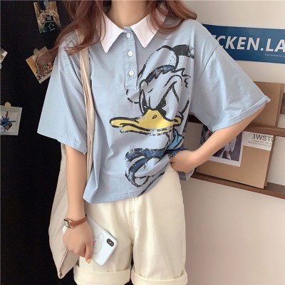 Short-sleeved T-shirt for women 2021 new junior high school student girl polo shirt Korean style loose short top clothes