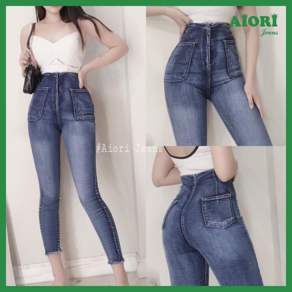 Quần Jean Nữ Aiori Quần Skinny Lưng Siêu Cao Dây Kéo Thời Trang Co Giãn Tốt Jeans Cotton Mềm Mịn Thoáng Mát 2022 rẻ