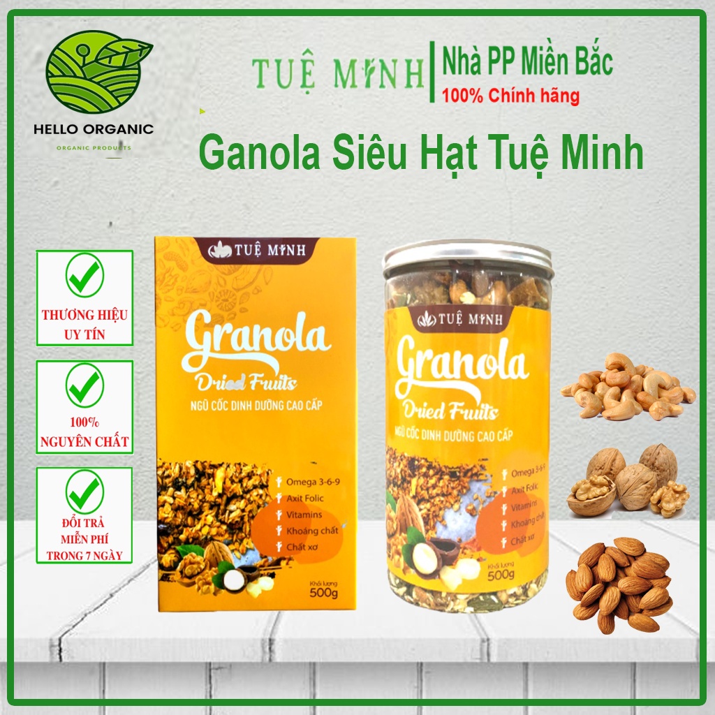 Ngũ Cốc Granola Siêu Hạt Tuệ Minh (500g) Ngũ Cốc Hạt  Ăn Kiêng Không Đường Mix Qủa Mọng Tốt Cho Bà Bầu - Hello Organic