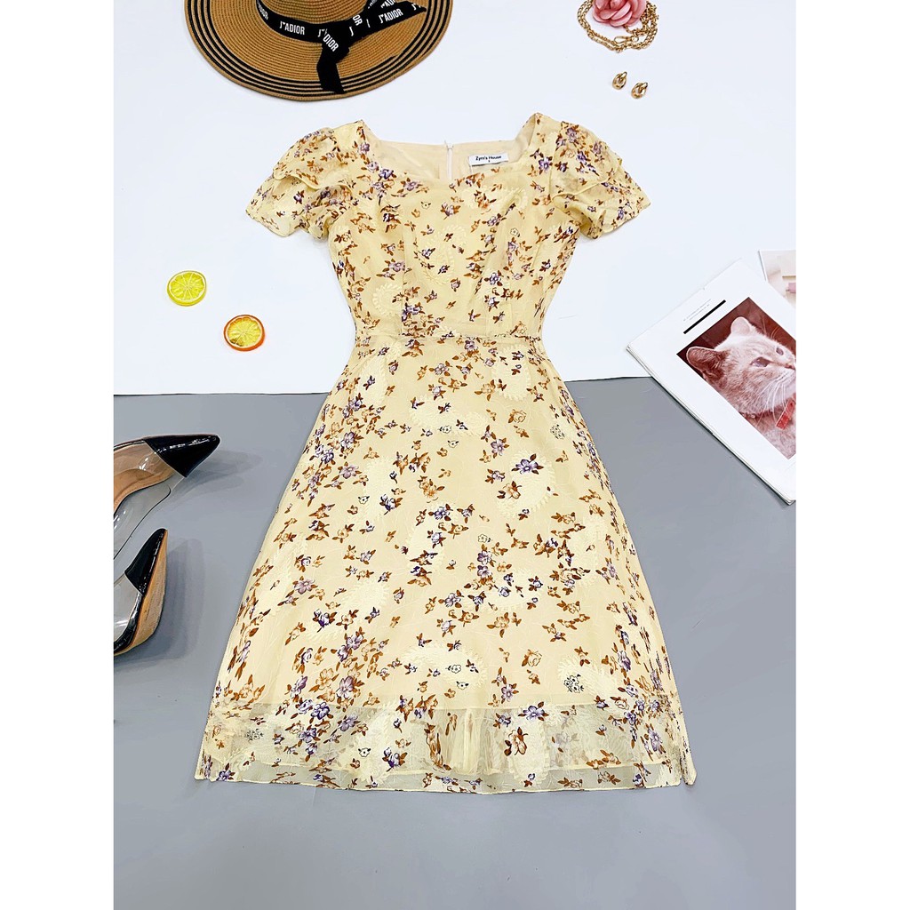 [Mã FAGREEN1505 giảm tới 30K đơn 99K] Váy cổ tròn tay bồng hoạ tiết hoa Zym's House - LT52