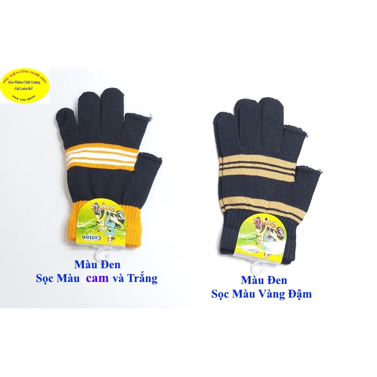 Găng tay len Bao tay len Nam Nữ Hở 2 ngón Sọc ngang Nhãn SUN G Cotton Chống nắng Giữ ấm Hút mồ hôi Bảo vệ da tay SxtạiVN