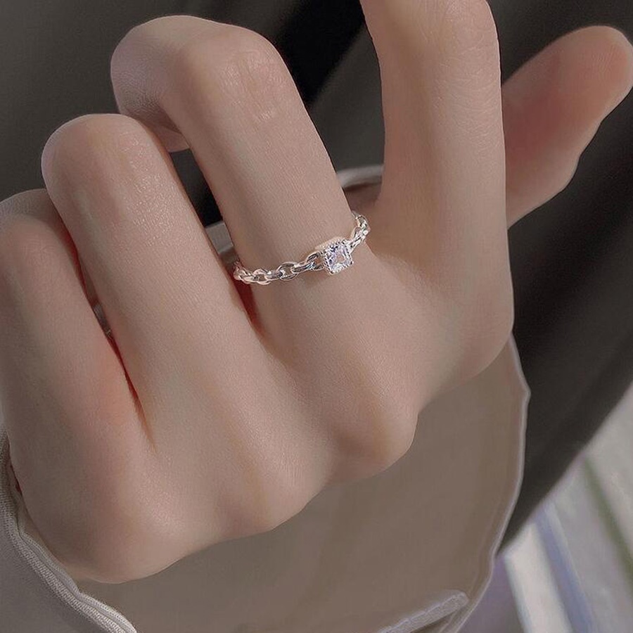 Nhẫn Đeo Tay Đính Kim Cương Hình Vuông Không Phai Màu Thiết Kế Điều Chỉnh Được Cho Học Sinh Nữ