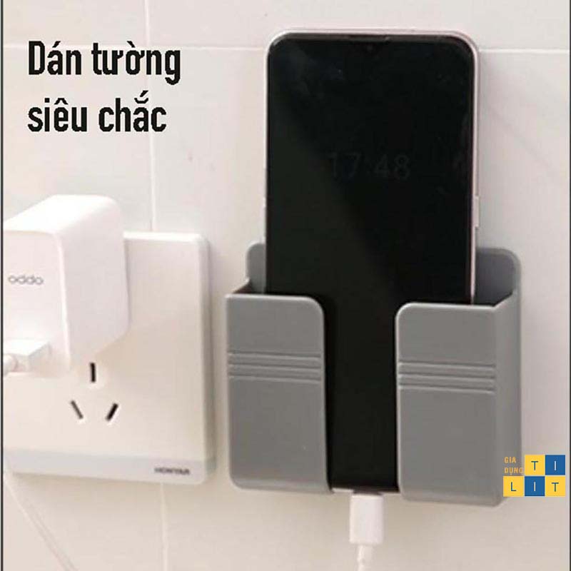 Kệ để remote,điện thoại dán tường tiện lợi , Giá đỡ sạc điện thoại - có móc treo giữ dây điện -[KỆ ĐIỆN THOẠI]