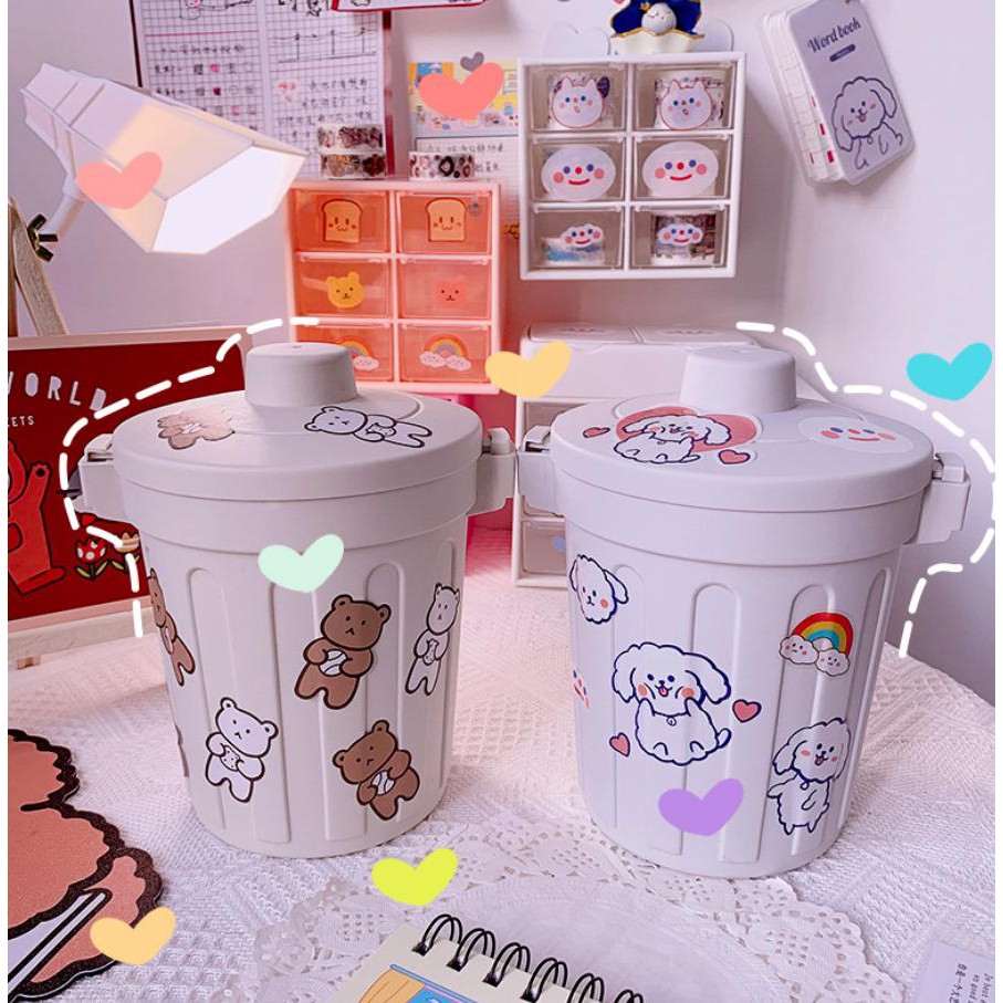 Thùng rác mini, hộp đựng nhỏ hình chiếc xô để bàn học bàn làm việc có nắp đậy tiện lợi 2 màu ghi và trắng K65