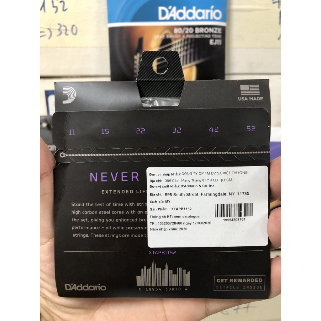 DÂY ĐÀN ACOUSTIC GUITAR D’ADDARIO XTAPB 11 - 52 CUSTOM LIGHT