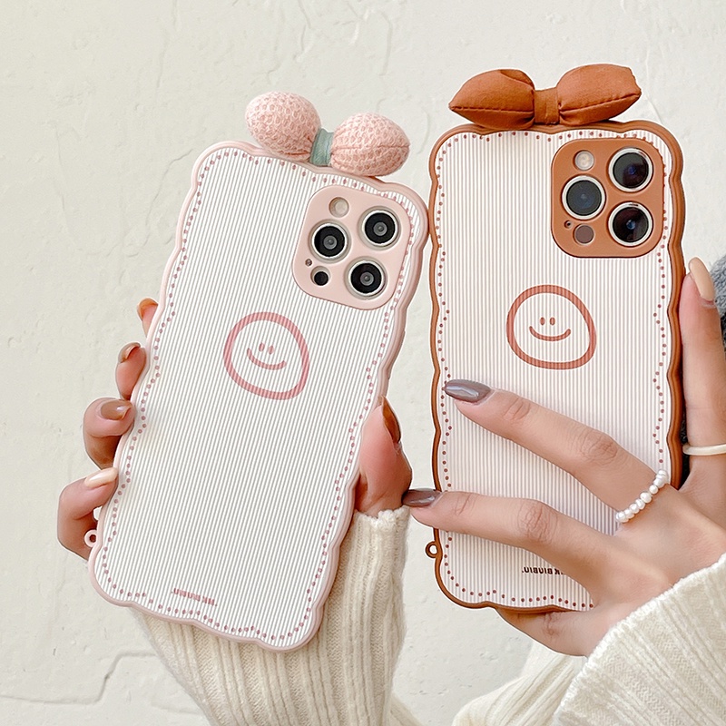 Ốp điện thoại da cừu mẫu mặt cười nơ cho iPhone 13Pro Max 13Pro 13 12ProMax 12Pro 12 11 Pro Max IX Xs Max XR 7 8 Plus | BigBuy360 - bigbuy360.vn