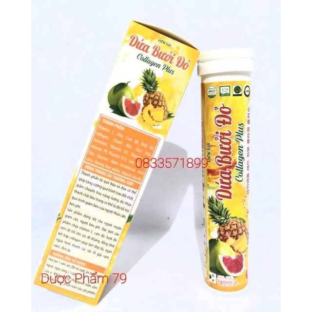 Vui sủi giảm cân Dứa Bưởi Đỏ Collagen Plus,giúp tăng cường chuyển hóa chất béo,hỗ trợ giảm cân an toàn ,hiệu quả