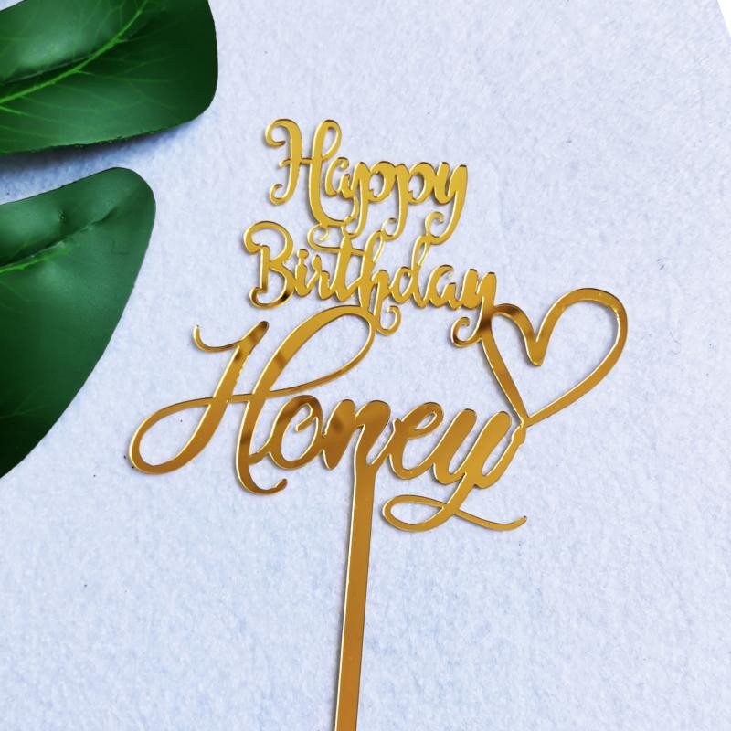 10 cái cắm chữ mica Happy birthday Honey chúc mừng sinh nhật dùng để trang trí bánh