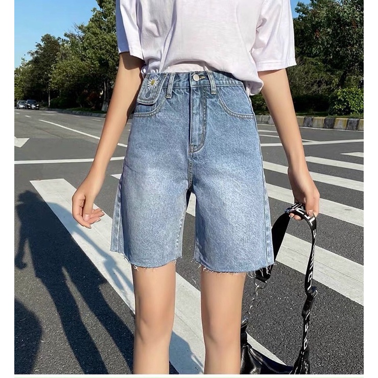Quần Short Ngố Jean Nữ Bigsize Thêu Túi Nắp Sành Điệu Size Đại Lưng Cao Hàng VNXK MS17