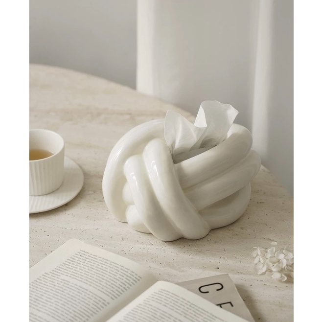 Hộp đựng khăn giấy bằng gốm Cream Tissue Box phong cách Bắc Âu