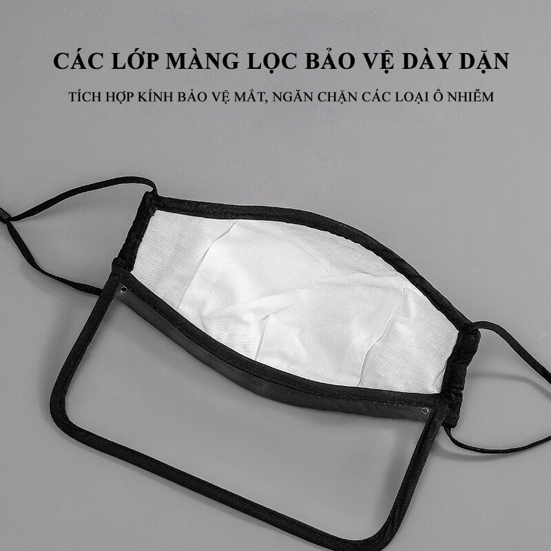 Khẩu trang vải cotton 5 lớp có kính tháo rời có van thở tặng kèm 2 miếng PM 2.5 nam nữ đều dùng được-giadungsieure