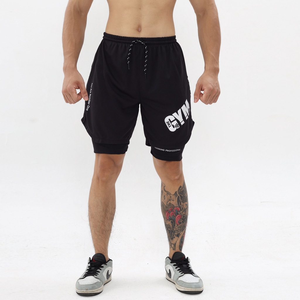 Quần Tập Gym Nam 2 Lớp The Gym Cao Cấp Chất Vải Train Lite Thông Hơi Thấm Hút Mồ Hôi