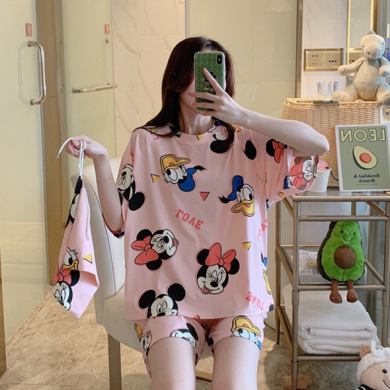 Set đồ ngủ ulzzang thun đùi Mickey Donald DN113 (có ảnh thật)