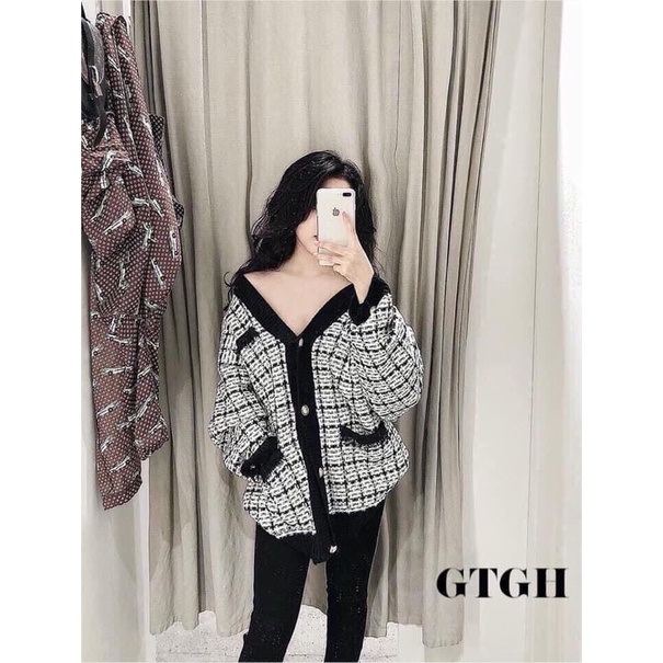 Áo khoác len kẻ nữ- áo cardigan Zara xuất dư dáng dài chùm hông, chất len dày dặn nặng tay