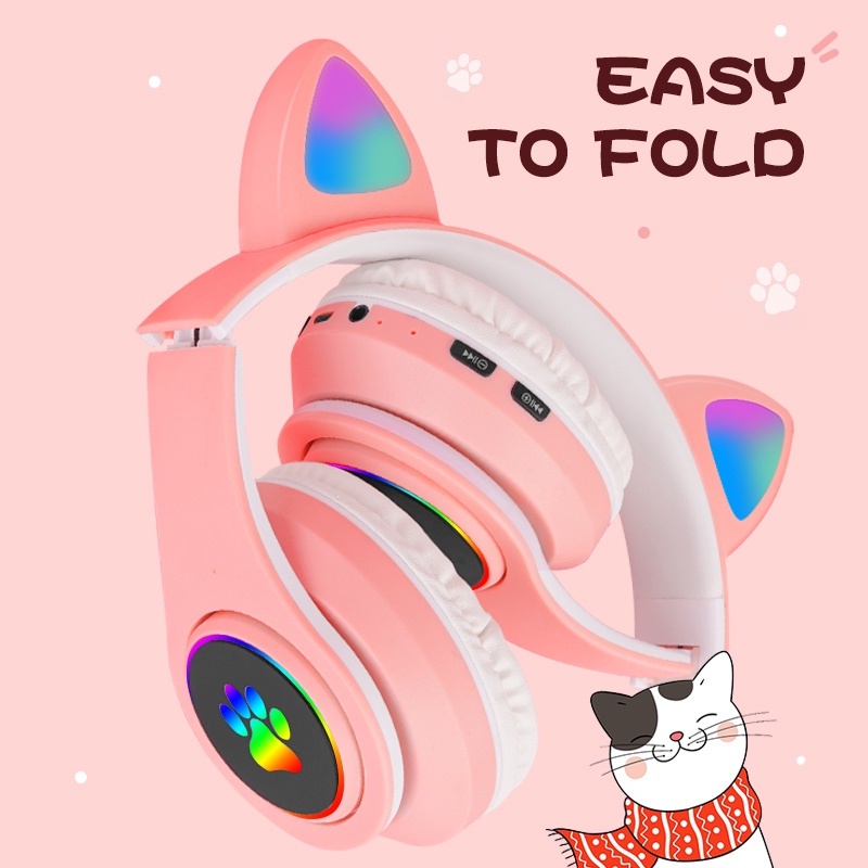 Tai nghe Mèo bluetooth Tai nghe không dây dễ thương có mic, âm thanh cực đỉnh bass mạnh mẽ pin 400mAh