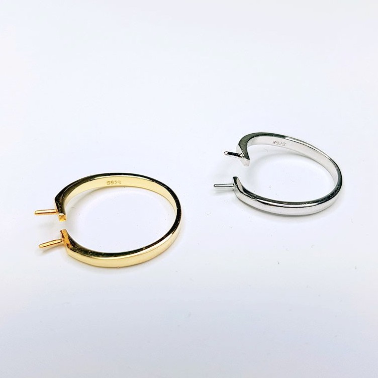 [N2B] Phụ kiện trang sức (DIY) - Khay nhẫn bạc trống vân trơn làm nhẫn ngọc đôi