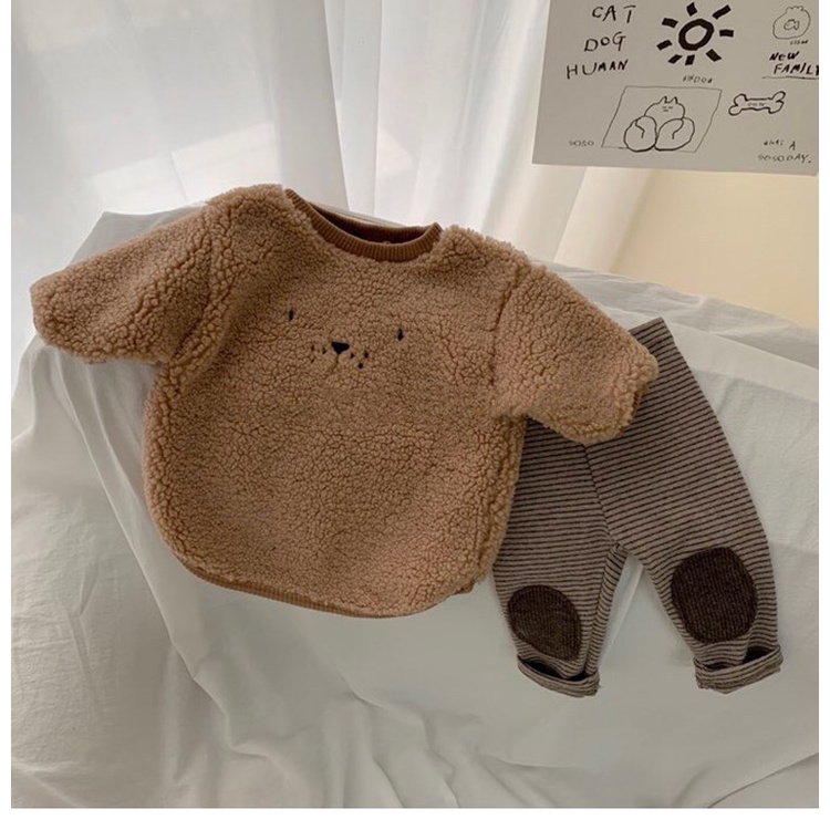 Áo Sweater Tay Dài Phối Lông Ấm Áp Thời Trang Mùa Đông Cho Bé Từ 0-2 Tuổi