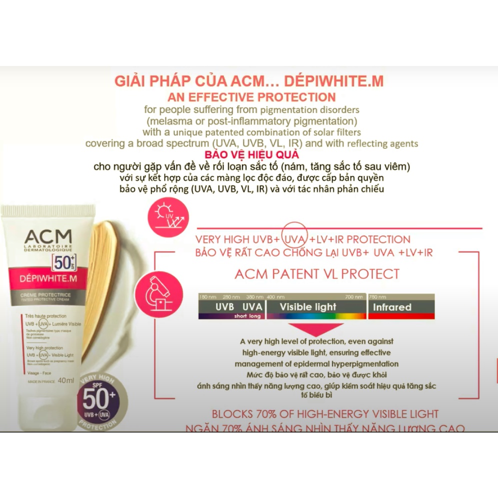 [TEM CTY] ACM Depiwhite M Protective Cream SPF 50+ 40ml - Kem chống nắng giảm nám và sạm da