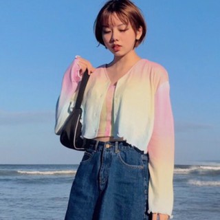 Usthebasic - Áo Croptop Tie-Dye tay dài