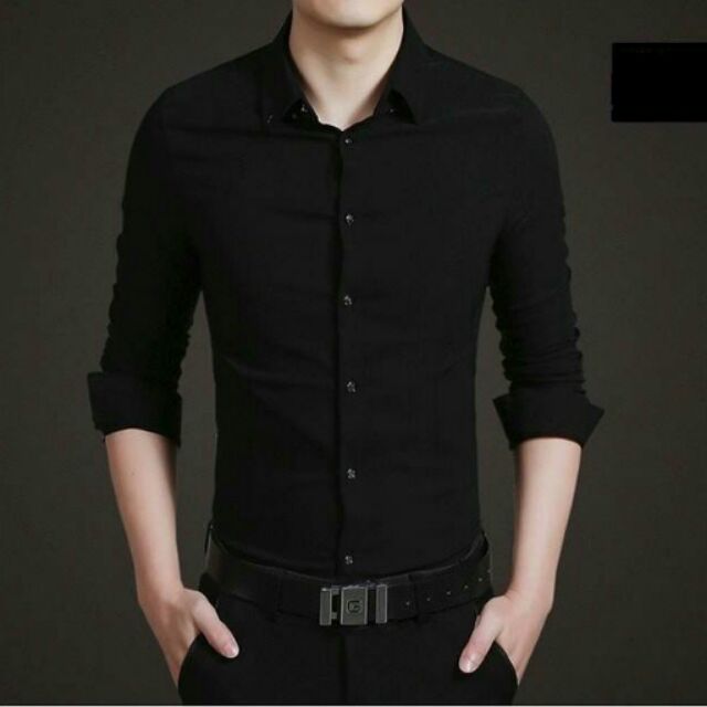 áo Sơ mi nam trơn màu đen Chất cotton co dãn nhẹ hàng đẹp chuẩn shop giá xưởng cực rẻ dx77