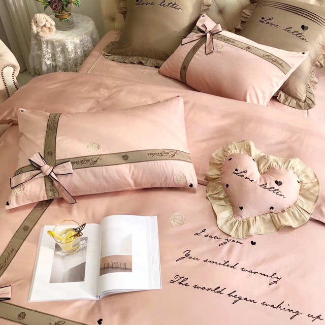 Set chăn ga Lụa Letter Love 7 món cao cấp